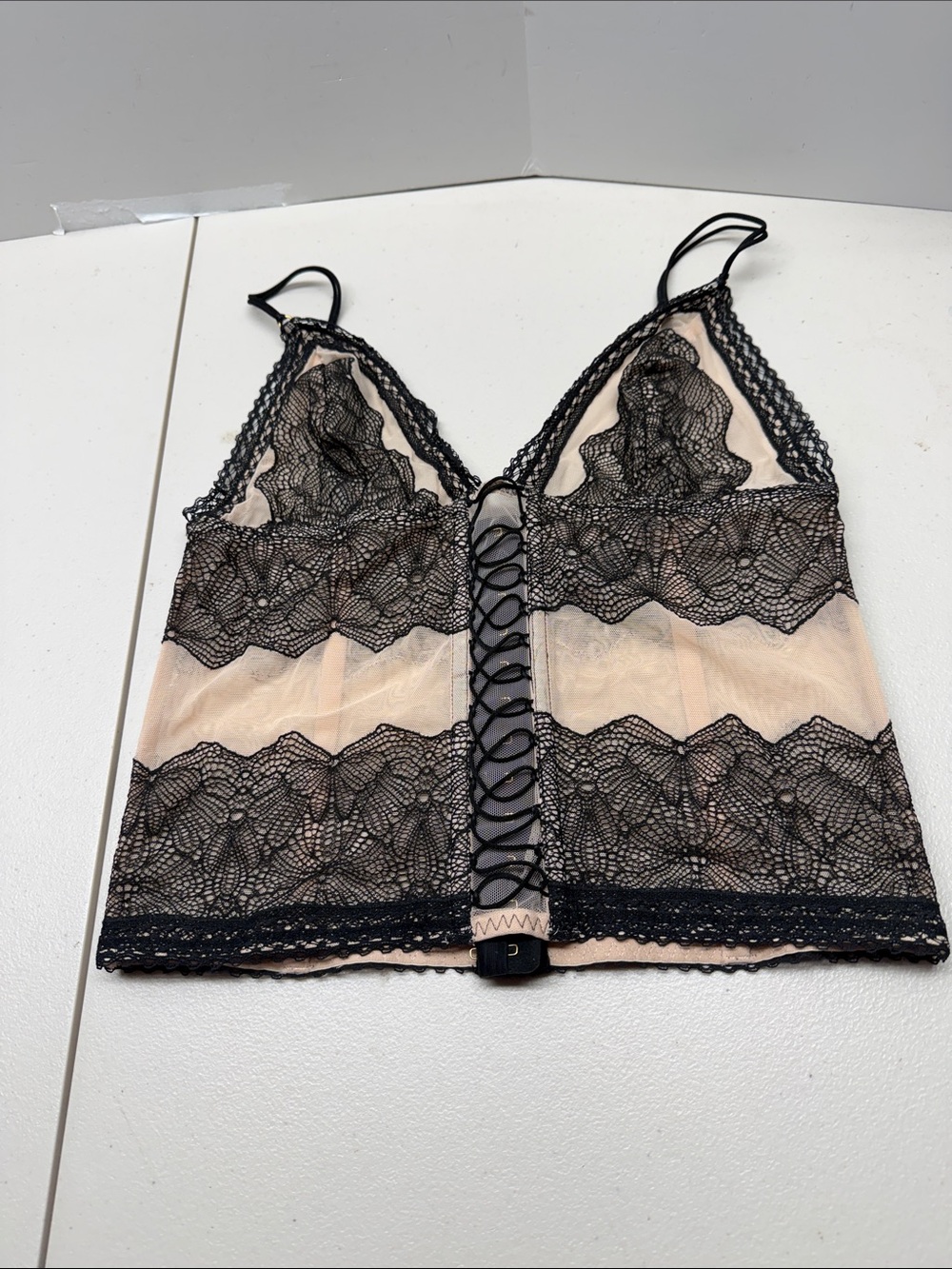 Victoria's Secret Black Lace Overlay Cami on Nude